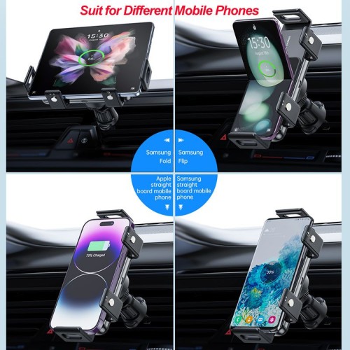 2 Coils 15W Car Phone Wireless Charger for Big Screen Phone Samsung Z Fold 5 4 Xiaomi Huawei Oppo iPhone