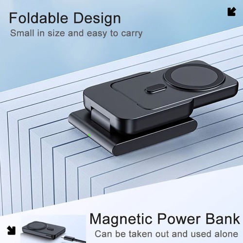 3-in-1 10000mAh 5000mAh Foldable Magnetic Wireless Charging Power Bank for iPhone 16, AirPods, Apple Watch 10