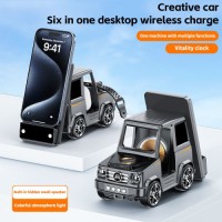 6 in 1 Car Design 15W Qi2 Wireless Charger Station with Bluetooth Speaker