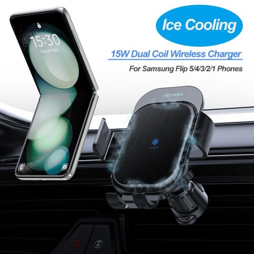 15W 2 Coils Semiconductor Refrigeration Wireless Car Charger Mount Holder for iPhone Samsung