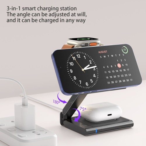 Qi2 15W Fast Charging Magnetic Wireless Charger Station for iPhone 16 15 14 AirPods 4 Apple Watch 10