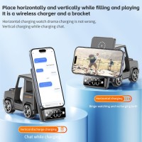 6 in 1 Car Design 15W Qi2 Wireless Charger Station with Bluetooth Speaker